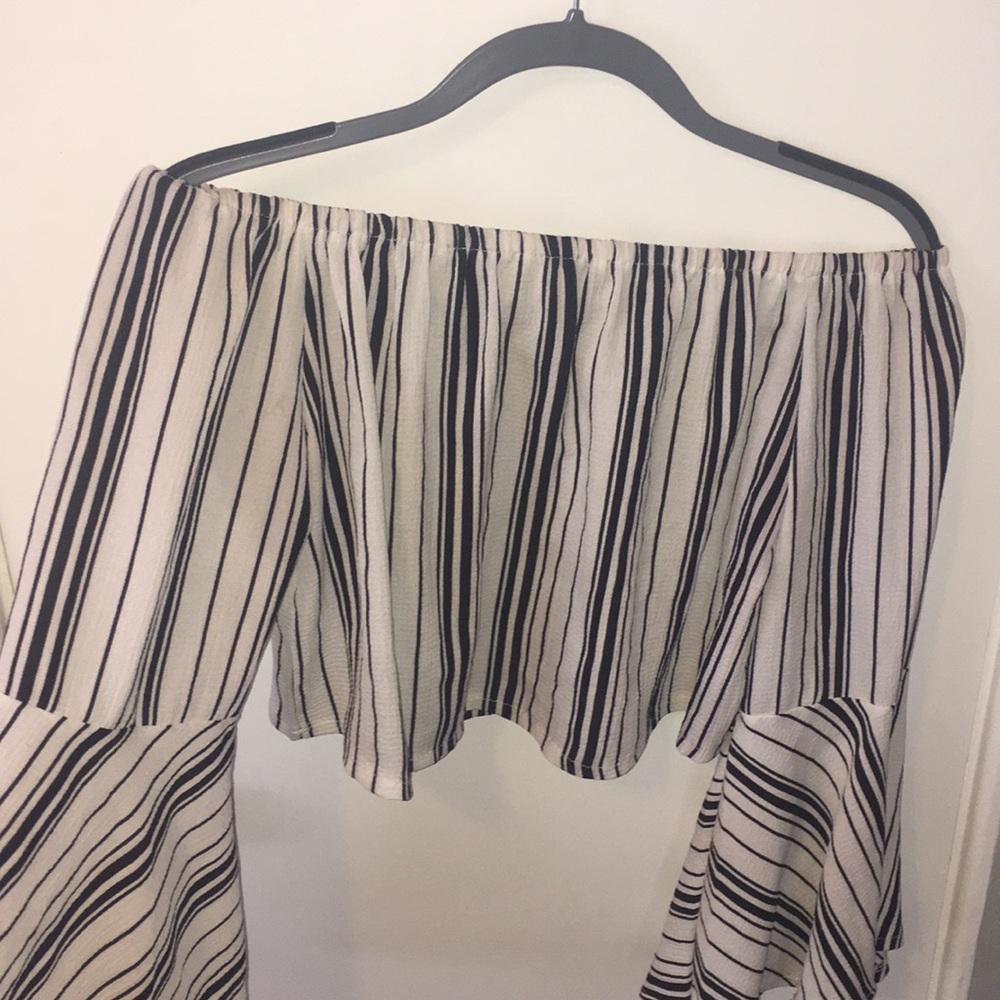 Off the shoulder striped shirt